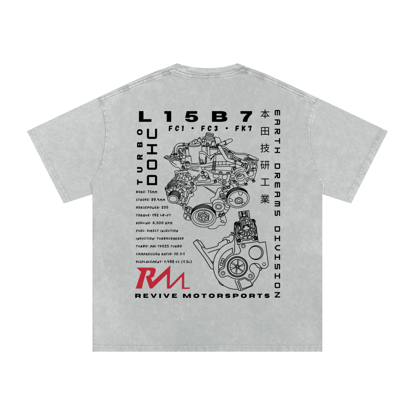 Revive Motorsports L15B7 Engine Tee – Snow Washed White