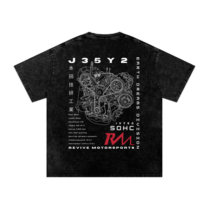 Revive Motorsports J35Y2 Engine Tee - Snow Washed Oversized