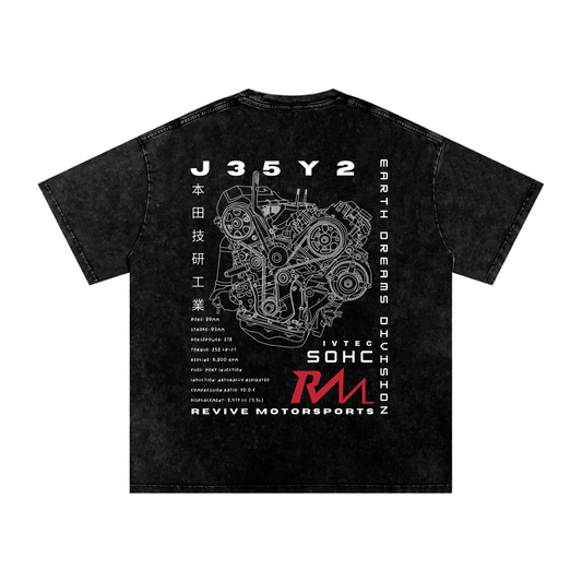 Revive Motorsports J35Y2 Engine Tee - Snow Washed Oversized