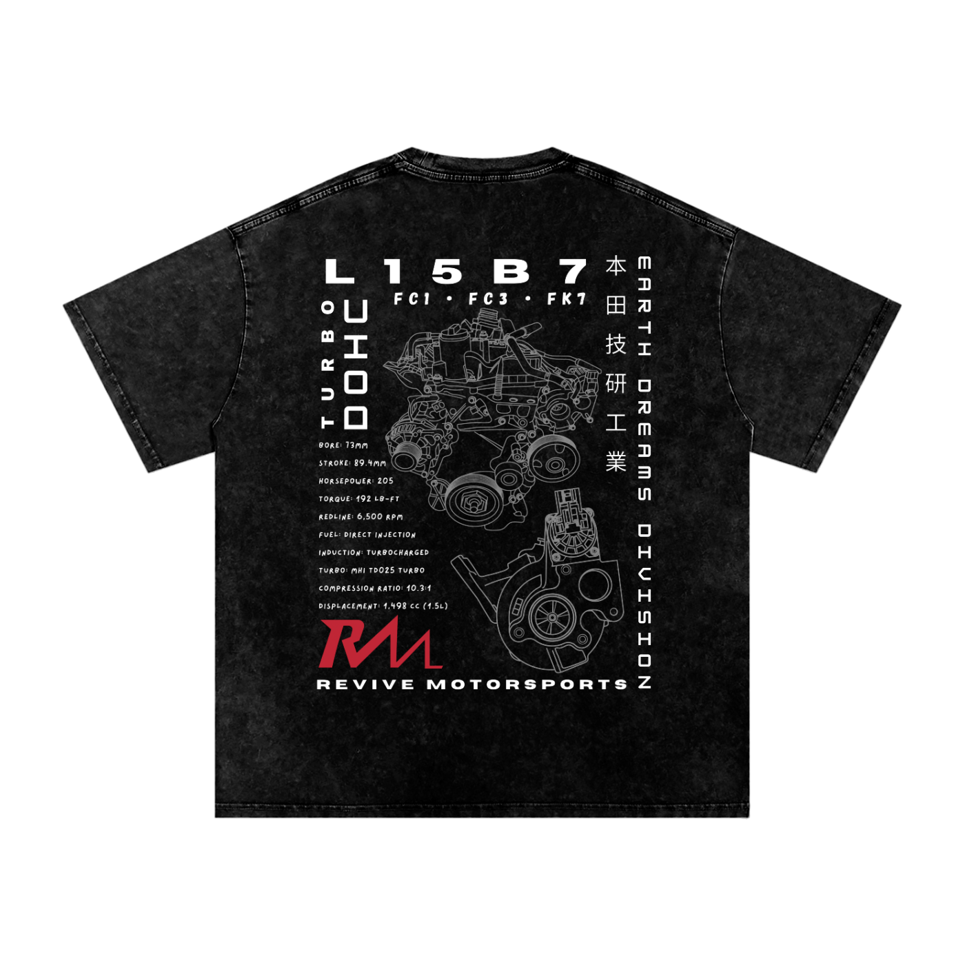 Revive Motorsports L15B7 Engine Tee – Snow Washed Black